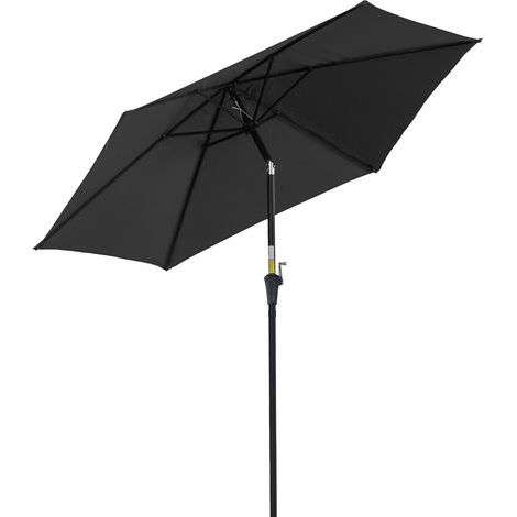 Parasol droit parasol inclinable de jardin manivelle toile polyester haute densité 180 g/m² Ø2,6 x 2,35 m aluminium noir (1/5)