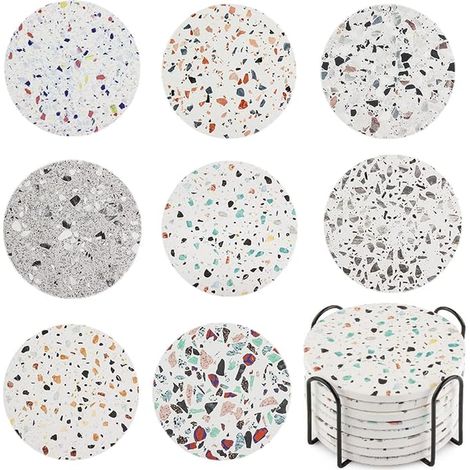 dessous de verre avec support dessous de verre ronds en céramique absorbants avec base en liège pour table basse tasse bière bouteille de verre à vin maison et bar (1/5)