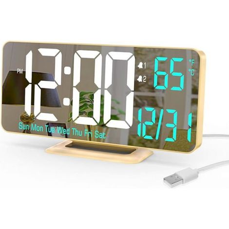 Double réveil de Bureau doré 6,7 Pouces avec variateur intensité, 12/24h, Secondes, Date, Jour de Semaine, Or Multicol RADIO REVEIL (1/5)