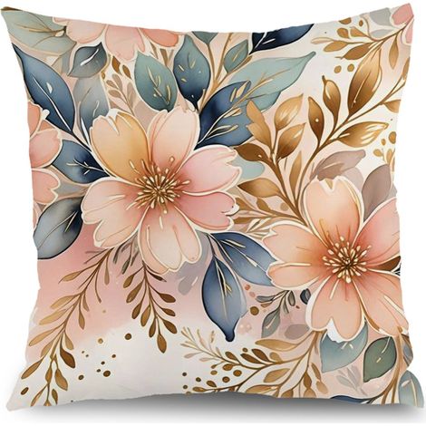 Housse de coussin floral extérieur, décoration canapé intérieur,50×50cm (1/5)