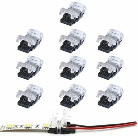 Connecteur bande led 2 broches,Lot de 10 Connecteurs de Ruban LED à 2 Broches pour Bande LED SMD 5050/3528 Couleur Unique Imperméable et Non-Imperméable de 10mm
