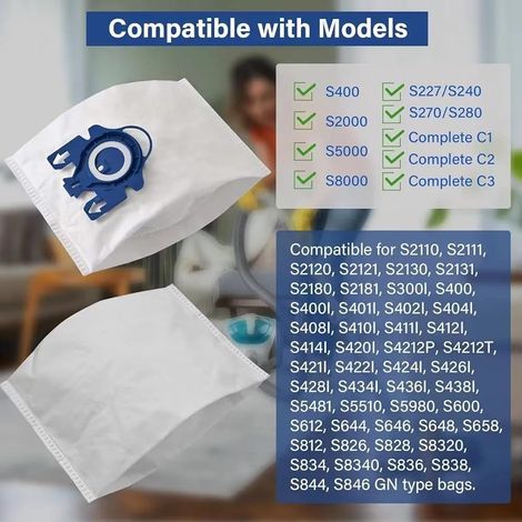 Lot de 20 sacs avec filtre 3D AirClean GN pour aspirateurs traîneaux Miele - Sacs au style unique - Compatibles avec les modèles Classic C1, Complete C2, C3, S2, S5 et S8 (1/3)