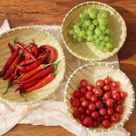 Lot de 3 Paniers en Bambou Tressé Main, Empilables, pour Pain Fruits Légumes, Tailles 25 28 30 cm, Couleur Naturelle (1/4)