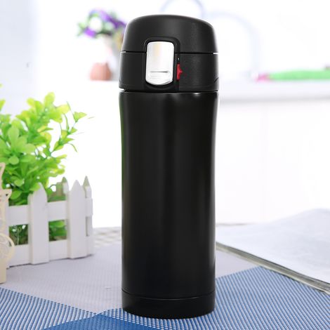 350-ml-Isolierflasche aus Edelstahl – Thermosflasche für Kaffee und Tee, wiederverwendbarer Reisebecher, Schwarz, hält Getränke heiß oder kalt (1/5)