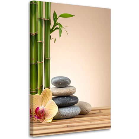 Tabelau sur Toile, Pierres fleuries bambou zen spa,20x30 (1/4)