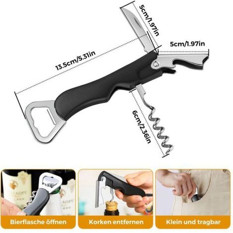 Ensemble de 4 outils professionnels bar à vin : tire-bouchon, couteaux sommelier acier inoxydable.noir (1/5)