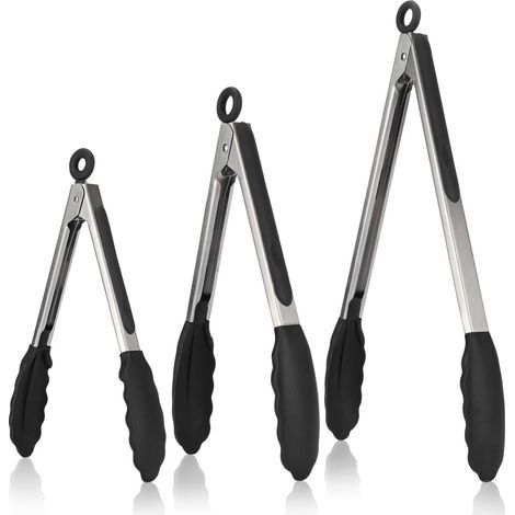Pince de Cuisine Silicone Résistant à 250 C Lot de 3 Noir (1/4)