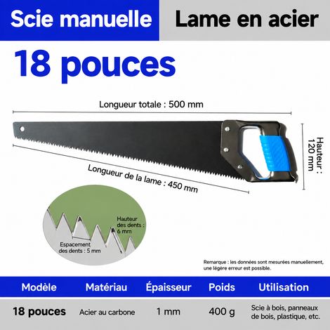 Scie égoïne manuelle 18 pouces en acier au manganèse 65 bleu 18 120 bleu 400 g – Livraison gratuite