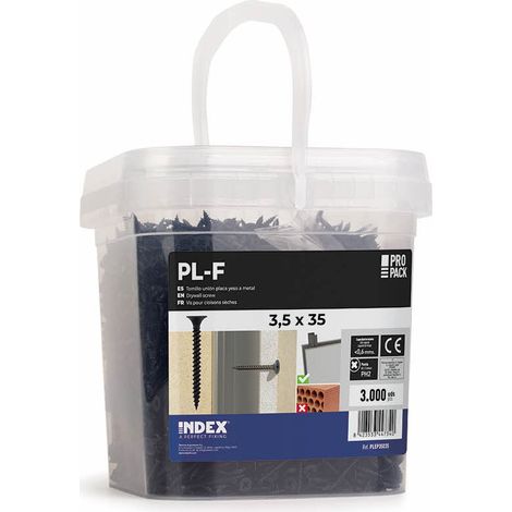 Vite per cartongesso - testa trombetta - filettatura doppia - vite appuntita - Fosfatata - impronta PH secchio di plastica 3,5 x 25 (1/2)