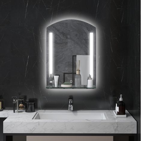Specchio bagno LED 50 x 70 cm touch, 3 colori, mensola in vetro, IP44 HAVRYA (1/5)
