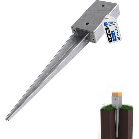 Lot de 4 Support de Poteau à Enfoncer 51 x 101 x 750 mm – Galvanisé à chaud – Douille robuste pour ancre de poteau, carré de clôture bois et construction – GeZu Impex