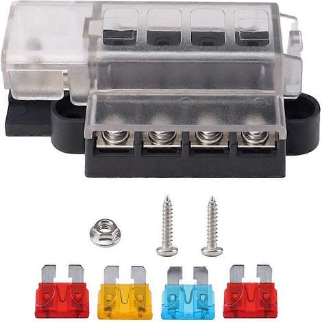 Boîte à fusibles pour voiture ou bateau avec bloc porte-fusibles à lames à 4 voies et indicateur d'avertissement, panneau de distribution électrique (1/5)