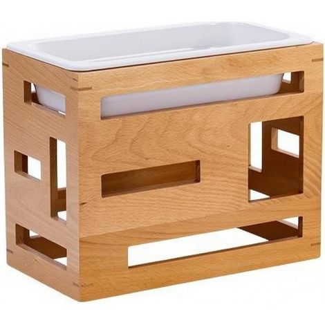 Commercial Presentation Tray, Display Stand, Shelf, Wooden Frame, Sturdy Beech Wood, Easy-to-Assemble Melamine Insert, Large, 1/3 Wooden Frame with Imitation Porcelain Top (1/4)