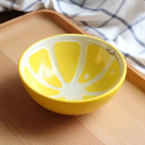 Bol en céramique de 12,5 cm (5 pouces) en forme de fruit, style dessin animé japonais (citron), pour usage domestique.