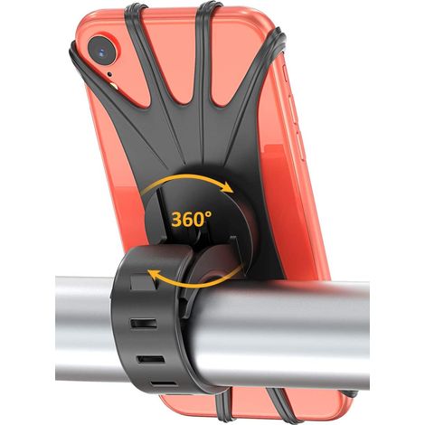 Soporte para teléfono de bicicleta compatible con iPhone 11 Pro Max/XS Max/XR/8/7 Plus/6s, Samsung Galaxy, etc., para teléfonos de 4,0 a 6,5 pulgadas. Soporte universal ajustable de silicona para bici (1/5)