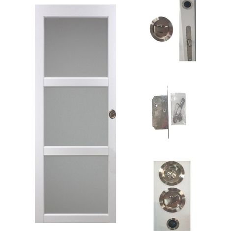 Porte Coulissante Kenya Blanc Vitree H204 X L93 + Serrure a Condamnation (1/4)