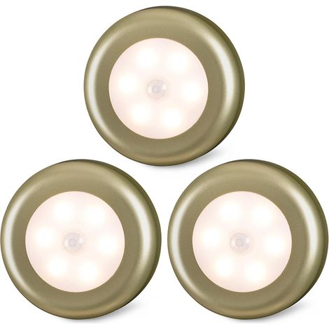 SVKBJROY de lampes LED avec détecteur mouvement d'intérieur amovibles à piles pour armoire escalier placard cuisine chaud Lot 3 argent blanc (1/4)