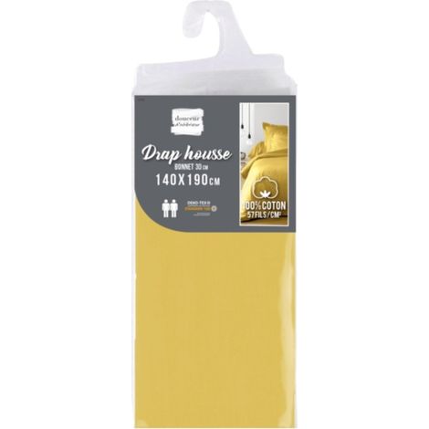 DRAP HOUSSE UNI 57 FILS LINA - 200x180cm - jaune