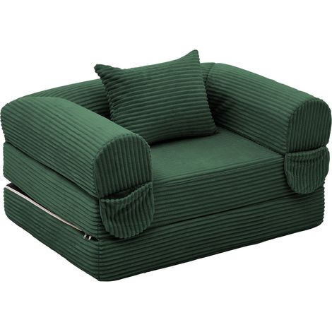 ELVMI Sillón Cama Convertible 2 en 1 con Cojín para Espacios Pequeños, en Tejido de Pana Verde (1/5)