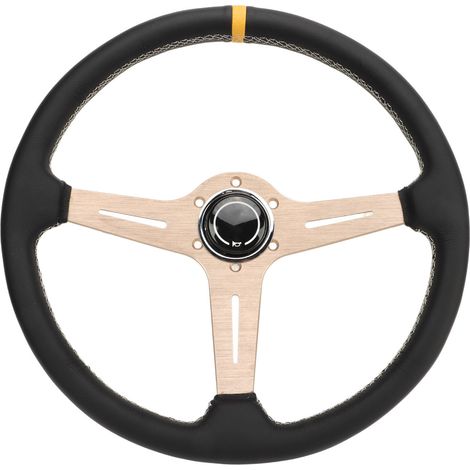 14,5-Zoll-Lederlenkrad mit weißen Ziernähten, Kupferrahmen, verbesserter Griffigkeit, universell passend für Autos und Fahrzeuge (1/5)