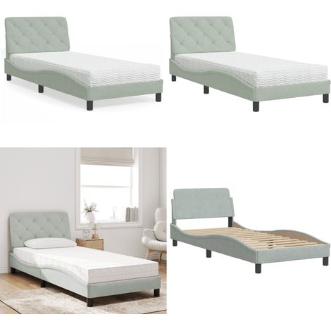 Lit avec matelas gris clair 80x200 cm velours - Lit Double - Lit Design - Lit Capitonné - Lit Velours - Literie - Home & Living (1/5)