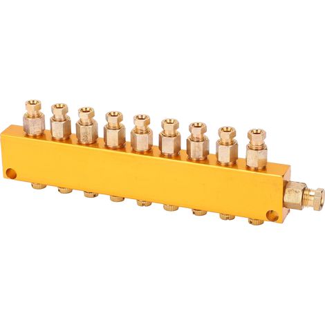 Distributeur d'huile, piston de lubrification réglable en laiton, séparateur, vanne d'isolement, système de lubrification, 1 entrée, 9 sorties (1/5)