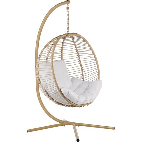 Silla colgante con soporte beige blanco metal cojín sala de estar exterior Arco (1/5)
