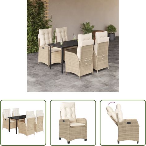 Gartenstuhl - 5-tlg. Garten-Essgruppe mit Kissen Beige Poly Rattan (1/5)