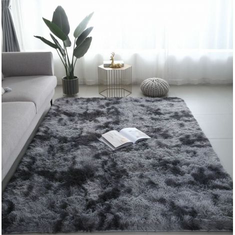 Tapis de salon à poils longs Tie Dye noir   160 x 230 cm   Polyester doux   Antidérapant (1/4)