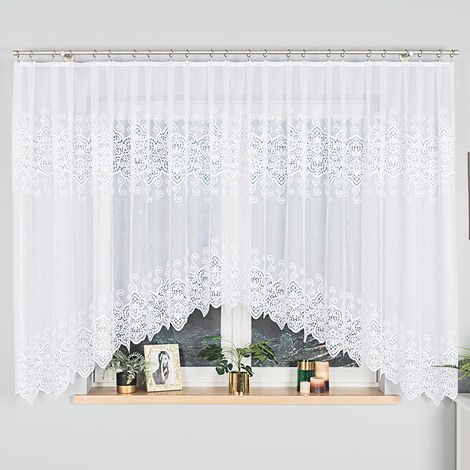 Celina - Tenda jacquard pronta all'uso con taglio sul fondo - 400x160 cm - bianca (1/5)