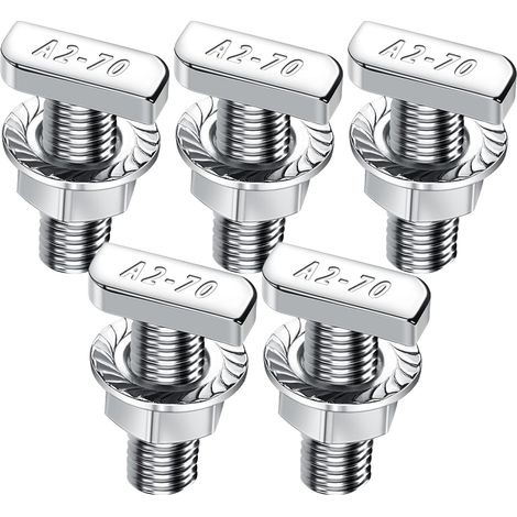 Lot de 5 vis à tête marteau M10 x 25 En acier inoxydable A2 70 Avec écrous crantés Écrous à bride  M10 Pour rail de montage solaire PV, serre et profil en aluminium
