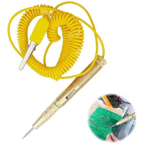 QORVA-Testeur avec Ampoule DC 6V 12V 24V,Stylo Testeur de Tension pour Véhicules,Testeur de Circuit de Voiture Extensible avec Long Fil Spiralé,Compatible Voitures,Camions,Moto et Bateaux