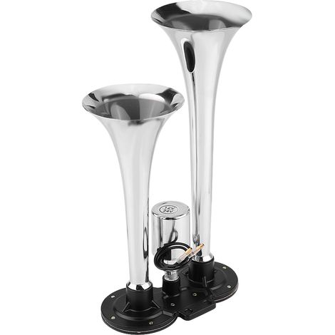 Klaxon pneumatique double trompette chromé 150 dB ultra puissant pour camions, trains, bateaux et camping-cars (1/5)