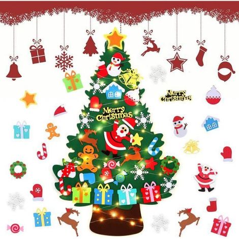 Sapin de Noël - - Feutre - 90 cm - 32 ornements amovibles - Éclairage LED intégré (1/5)