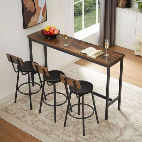 Ensemble bar - WESTYLE - 3 tabourets rembourrés - PU - Industriel - Brun rustique/Noir - 160x40x94.5 cm (1/5)