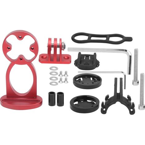 Support de prolongation de guidon pour compteur vélo, en alliage d'aluminium, avec adaptateur clip lampe torche, rouge (1/5)
