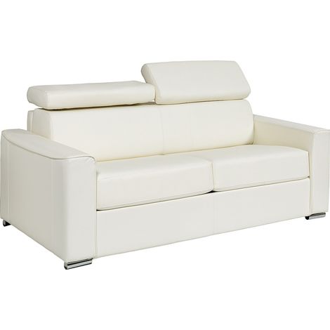 Canapé 4 places convertible express en cuir de buffle blanc - Couchage 160 cm - Matelas 18 cm VIZIR