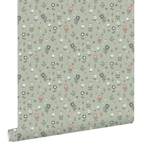 papier peint fleurs vert grisé - ESTAhome (1/5)