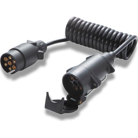 Rallonge Remorque 7 Broches 2,0 m, Câble Spirale Fiche et Prise Remorque 7 Broches 12V - ISO 1724 - Mâle a Femelle (1/5)