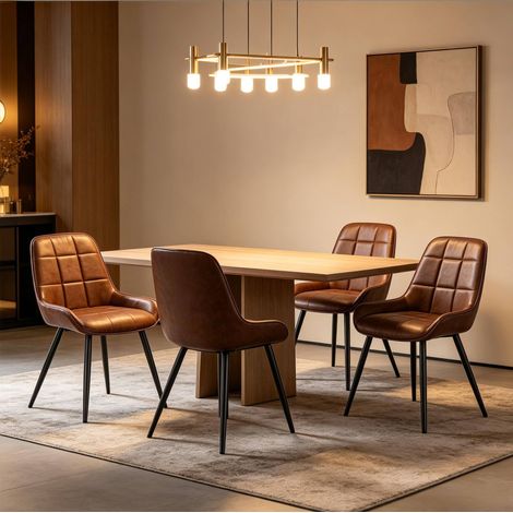 Chaises salle manger lot de 4 en similicuir marron HAVRYA (1/5)