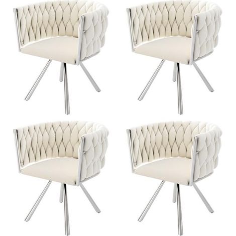 Lot de 4 chaises pivotantes 360° en velours beige, pieds métal argenté - style scandinave (1/5)
