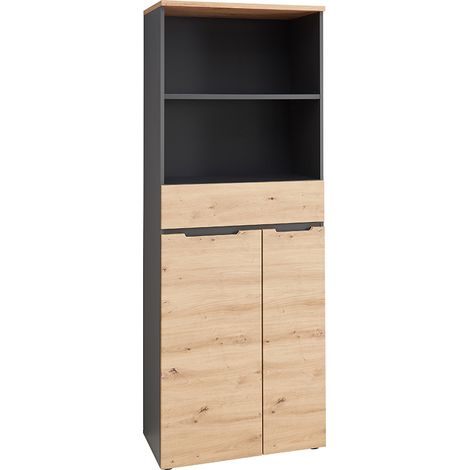 Aktenschrank mit offenen Fächern, 75cm breit, graphit mit Eiche, MANRESA-36 (1/5)
