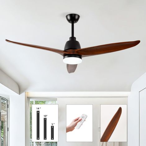 52-Zoll schwarzer Deckenventilator, dimmbar in 3 Lichttönen, Massivholzflügel, Fernbedienung, umkehrbarer DC-Motor, Speicherfunktion, elegantes Design für die Wohnraumdekoration (1/5)