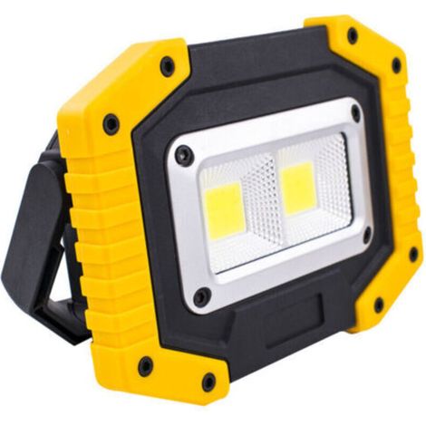 Projecteur de Chantier, LED Lampe de Travail Rechargeable par USB Super clair Étanche IP65 Lampe de Chantier Avec Support pour Le Camping, La Pêche, l'atelier, le Chantier（Sans batterie）