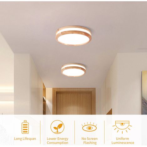 2pcs LED Plafonnier Rond 600K 30W 30x30x5.5cm Lampe Industrielle Moderne Luminaire en Bois Massif Acrylic pour Salle de Bain Couloir - Lumière Froid