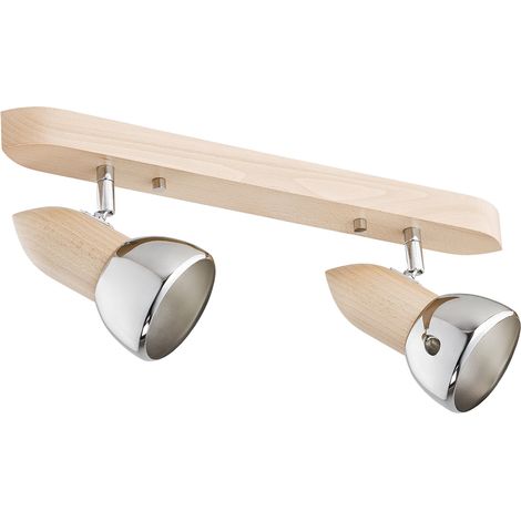 Spots plafond orientables bois/chrome 2xE27 SPARK Alfa (1/2)