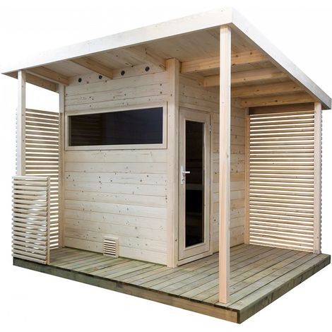 Sentiotec Gartensauna Scala Medium Saunahaus aus Fichte Massivsauna ca. 344x313x270 cm (1/5)