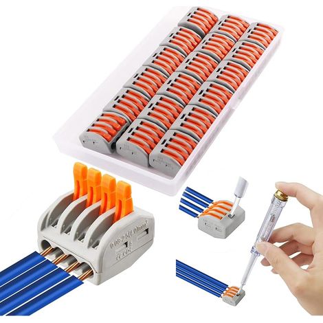 Connecteurs électriques 18 pièces, Bornes de Connexion Automatique, Rapide Connecteur de Fil de Câble, Connecteurs de Fils Compacts, PCT-214 (4 ports) (1/5)