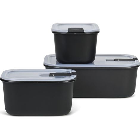Mepal – Contenitore per alimenti EasyClip – Barattolo con coperchio e chiusura a scatto – Adatto per microonde, forno a vapore, frigorifero e congelatore – 2 x 450 ml + 1000 ml – Nordic black (1/5)