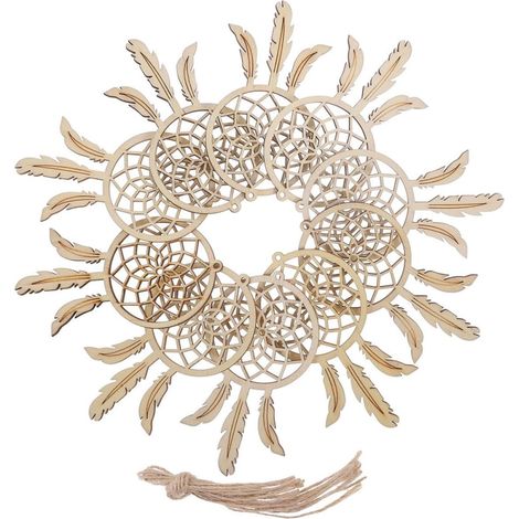 Lot de 10 Kits D'attrape-rêves Miniatures en Bois Naturel Beige, Décoration Suspendue Polyvalente et Ornement Rustique pour Sapin de Noël ou Décoration Murale (1/5)
